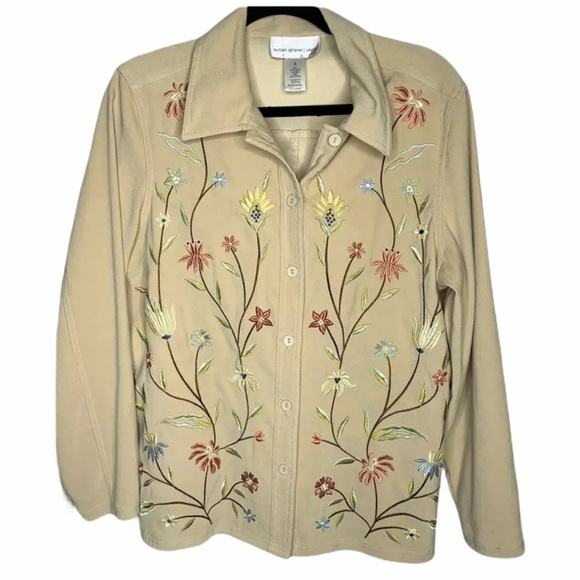 Susan Graver Womens Embroidered Shirt Small Tan - Picture 1 of 5